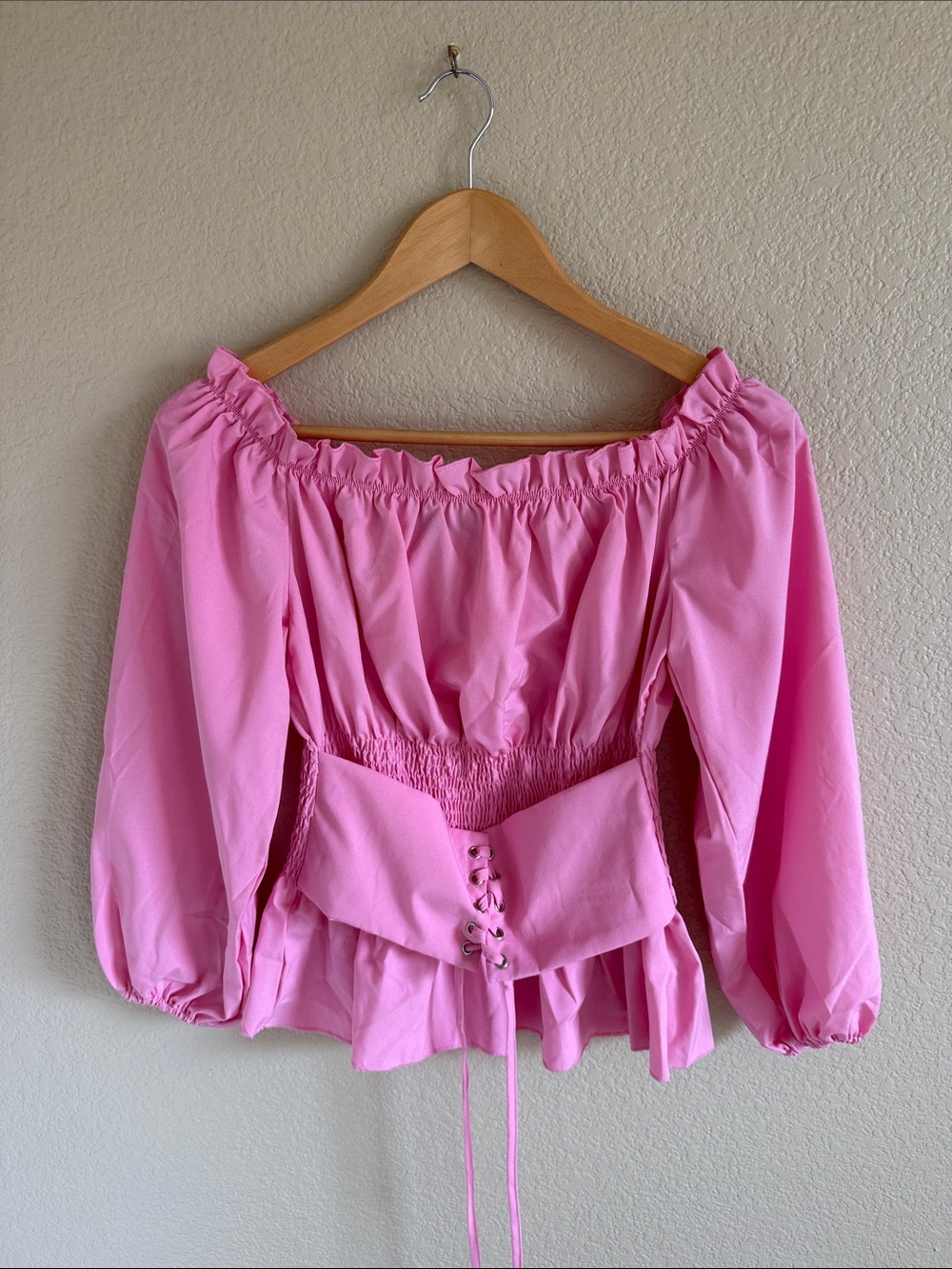 CBR Pink Off-Shoulder Corset Lace-Up Top - Picture 1 of 5